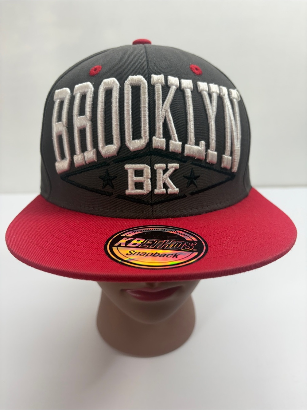 NWOT Brooklyn BK Snapback Hat in Charcoal and Red